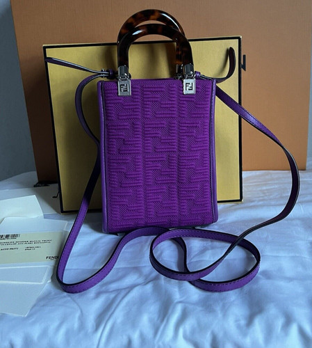 Borsa shopper FENDI Sunshine Mini plexiglass Vitello Ceylon viola sole