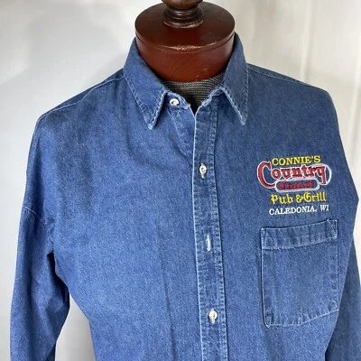Men's Vintage Crystal Springs Jean Denim Uniform Shirt Blue L Branded USA EUC - Image 1 of 4