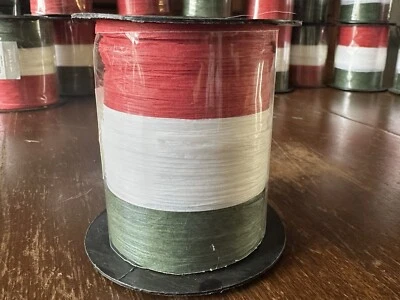 Place & Time - Holiday Decor Ribbon White, Red, Green stripes 1/4 inch NEW - Image 1 of 4