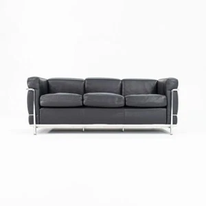 2008 Corbusier Cassina LC2 Petit Modele Three Seat Sofa Black Leather & Chrome - Picture 1 of 12