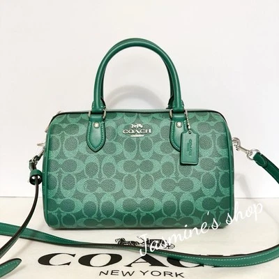 Bolso Cartera Coach Rowan Mediano Nuevo con Etiquetas en Lona Signature CV961 Jade Brillante Foto 1 de 4