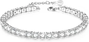Cavigliera e bracciale con diamanti 8,00 TCW taglio tondo creati in laboratorio placcato oro bianco 14 kt - Foto 1 di 5