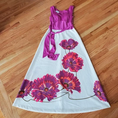 Vestido Vintage Años 70 Rosa Estampado Amapola Por Alfred Shaheen / De Colección 14 Moderno Mediano Foto 1 de 4