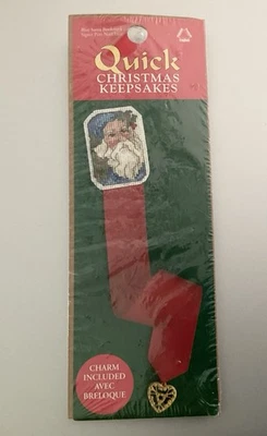 Leisure Arts Quick Christmas Keepsakes Blue Santa Ribbon Bookmark Cross Stitch - Image 1 of 2