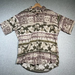 VTG Local Motion Hawaiian Shirt L Made in Hawaii Tribal Floral Earth Tone Aloha - Picture 1 of 8