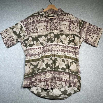 VTG Local Motion Hawaiian Shirt L Made in Hawaii Tribal Floral Earth Tone Aloha - Image 1 of 4