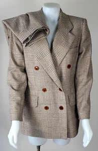 Escada Margaretha Ley Wool Cash Plaid Cream Navy Skirt Jacket Suit Sz 38 40/8 10 - Picture 1 of 8