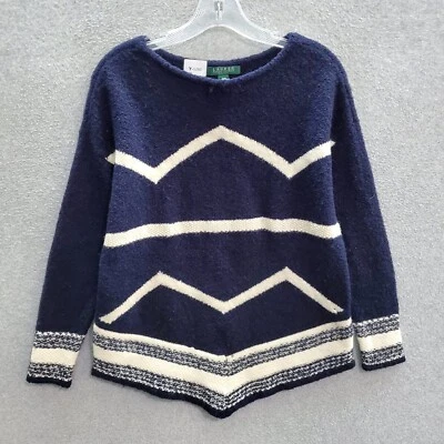 Suéter Lauren Ralph Lauren Mujer PXS Azul Lana Azteca Manga Larga Cuello Barco Foto 1 de 4