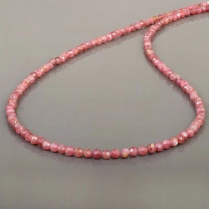 Natürlicher Rosa Turmalin 3mm Rund Perlen Kette 925 Silber Handarbeit Halskette Geschenk - Bild 1 von 3