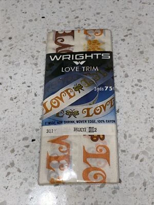 VINTAGE WRIGHTS LOVE TRIM 1969 Non-Shrink 1” Rayon 3 Yds Romantic Woven Edge - Image 1 of 4