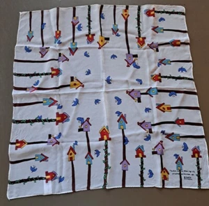 Vintage Save The Children Bluebird And Bird Houses Silk Scarf 21" X 20" Colorful - Picture 1 of 9