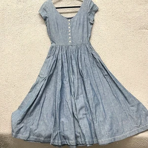 Vtg Polo Ralph Lauren Dress Womens 10 Light Wash Denim Midi Cottagecore 90's - Picture 1 of 13