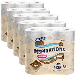 45 Rollen Phoenix / Freedom Inspirations gesteppte Sheabutter 3-lagig Toilettenpapier - Bild 1 von 2