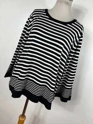 Suéter Jones New York XL Negro Blanco Rayas Tejido Botón Elástico Hombro P3 Foto 1 de 4