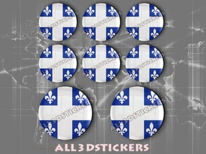 8 x 3D ROUND Stickers Resin Domed Flag Quebec - Adhesive Decal Vinyl - Picture 1 of 1