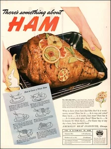 Anuncio vintage de la década de 1940 para HAM American Meat Institute. Cómo tallar un jamón 092823 - Imagen 1 de 1