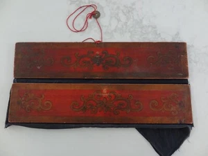 OLD MONGOLIAN TIBETAN BUDDHIST PAIR OF WOODEN MANUSCRIPT COVER - Picture 1 of 11