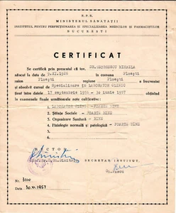 Rumänien, 1957, Vintage Abschlusszeugnis / Diplom - Gesundheitsministerium - Bild 1 von 2