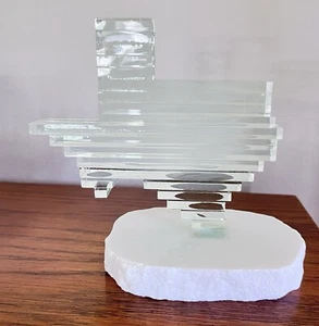 Stacked Glass Art Shape Of Texas Statue Sculpture Figure Stone Base Quartz 6x5x3 - Picture 1 of 19