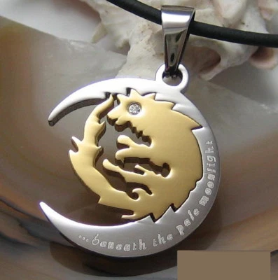 Kikuchi Halskette Anhänger Wolf Gold Edelstahl Lederhalsband Herren Männer - Bild 1 von 4