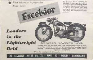EXCELSIOR MOTO ROADMASTER 197cc 1953 ORIGINAL B/W ANUNCIO 17cm x 11cm - Imagen 1 de 4