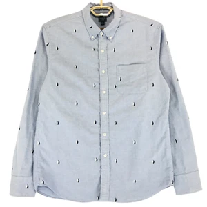 J Crew Flex Sailboat Print Shirt Men's L Blue Cotton 1 Pocket Long Sleeve - Picture 1 of 8