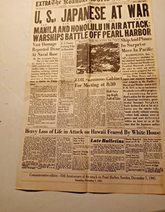 RARE THE ROANOKE NEWS VOL 78 NO. 137 U.S. JAPANESE AT WAR 1941 PEARL HARBOR - Picture 1 of 16