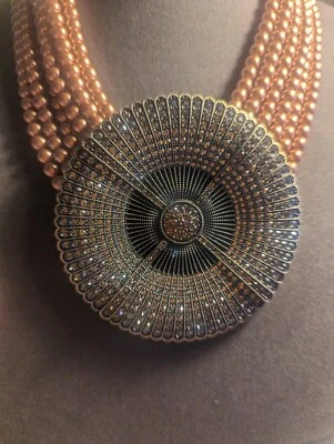 Heidi Daus Deco Belgium Disk Swarovski Crystals Light Peach/Brown Pearl Beads! - Image 1 of 4