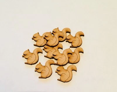 LASERKRIS 30x Ardillas Tamaño 25mm x 25mm Madera Mdf Artesanía en Blanco