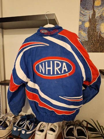 Vintage NHRA Winston Drag Racing Red, White, and Blue Jacket Large Cover
