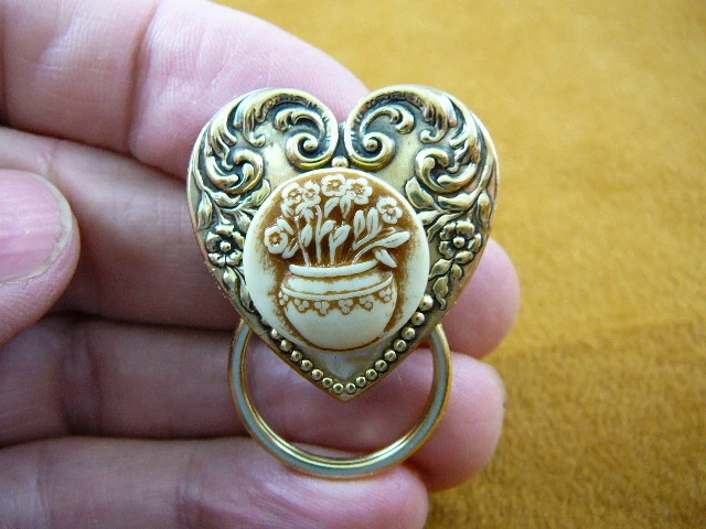 (E-353) Flor de margarita marfil + corazón marrón alfiler de gafas colgante soporte de insignia de identificación Foto 1 de 1