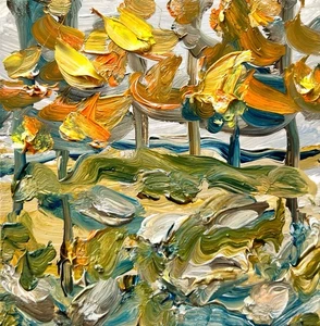 Canadian Rockies Lakeview – Peaceful Mini Oil Artwork 4” Canada Nature Painting - Picture 1 of 9