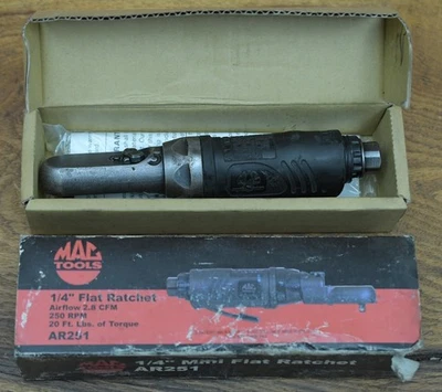Mac Tools AR251 1/4" Drive Flat Pneumatic Air Ratchet 带盒说明工作正常! — 第 1/4 张图片