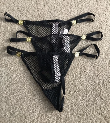 Sexy Tanga Victoria Secret Para Mujer Talla Pequeña Paquete de 3 Malla Negra Ver a Través ¡NUEVO! Foto 1 de 4