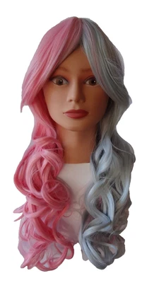 Peluca Rosa y Gris Flequillo Largo Rizado Anime Fiesta Moda Disfraz Foto 1 de 4