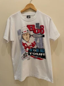 Vintage 1992 Bob Probert Detroit Red Wings NHL T-Shirt In Your Face Tour L USA - Picture 1 of 5