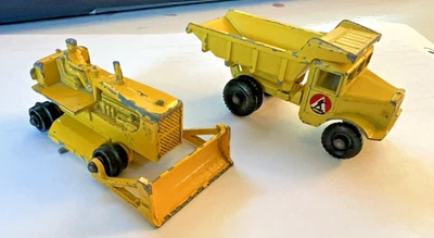 Pair Of  Matchbox Lesney Yellow - Bulldozer Caterpillar & Quarry Dump Truck - Image 1 of 4