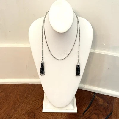 Kendra Scott Monique Lariat Collar Borla Capas Plata Negro Perla Cuentas Foto 1 de 4