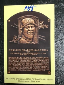 CC Sabathia Signed Gold HOF Plaque Yankees Postcard Yellow Autograph JSA #3 - Picture 1 of 3