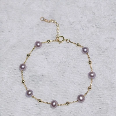 7.5-8" Beautiful Design AAA+ Natural South Sea Purple Pearl Bracelet 14k Gold P - Image 1 of 4