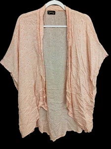 * Symbology Lachs Pusteblume Crinkle Halbarm Stretch Offen Cardigan Oberteil 6X - Bild 1 von 7