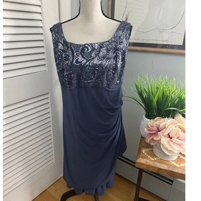 Vestido Lourea Mujer 20W Azul Slinky Vaina Lentejuelas Cóctel Noche Boda  Foto 1 de 4