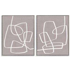 Abstract Busy Line Minimal Boho Design Brown White Grey Framed Wall Art, Tan - Picture 1 of 9