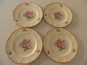 Antique Vintage set x 4 J&G Meakin Entree plates Pink Floral posy Rose & Gold - Picture 1 of 4