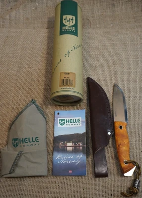 Cuchillo de hoja fija Helle Knives Utvaer abedul rizado con caja Foto 1 de 4