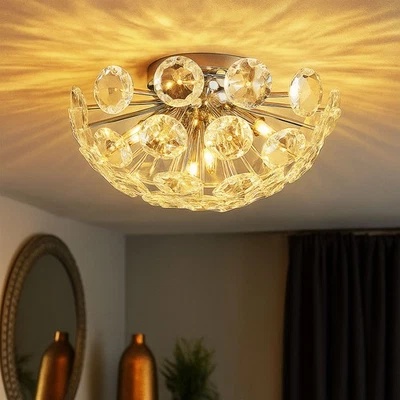 Plafoniera Luce Sala da Pranzo Cristalli Argento Lampada da Pavimento D 39 CM - Immagine 1 di 4
