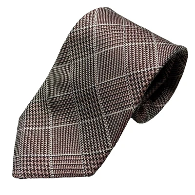 Corbata Canali Glen Check Tejida 100% Seda Hecha en Italia Beige 4" Foto 1 de 4