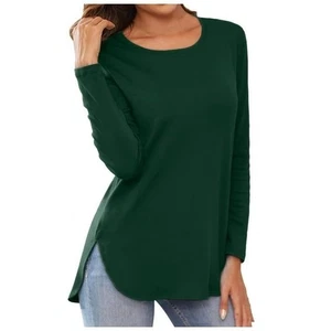 Top Deva Moda Mujer M Manga Larga Túnica Verde Oscuro Dobladillo Curvo Informal Hecho en Italia - Imagen 1 de 9