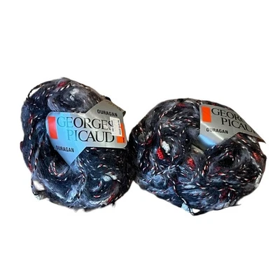 2 Georges Picaud Yarn Ouragan Black Red White Mohair Viscose Wool Nylon 50 gr - Image 1 of 4