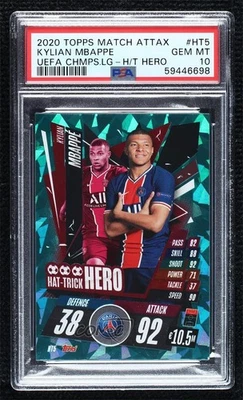 2020-21 Topps Match Attax UCL Hat-Trick Hero Kylian Mbappe Mbappé PSA 10 GEM MT - Image 1 of 2